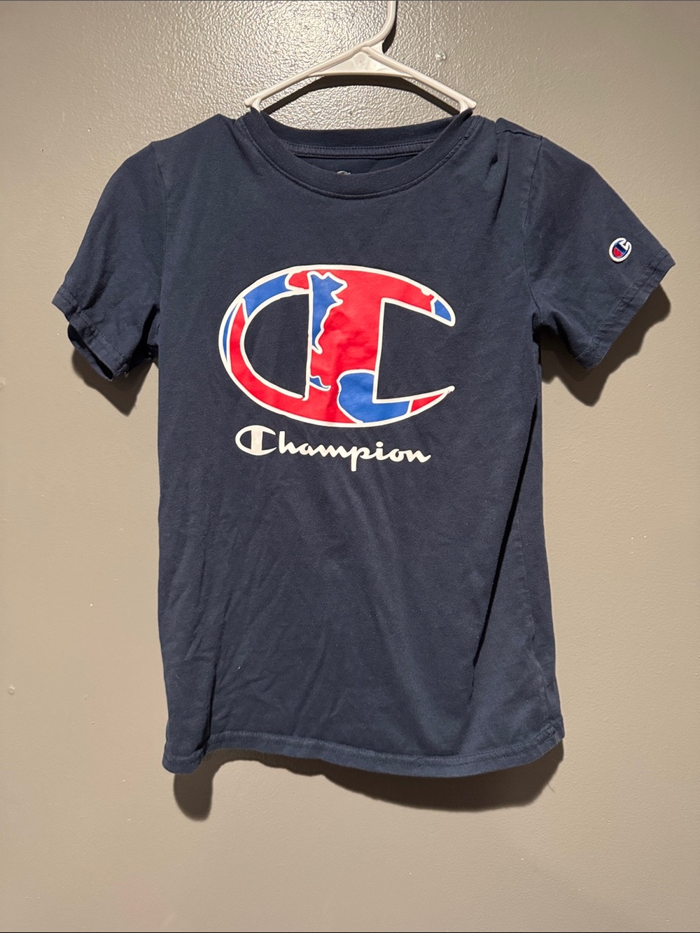 Champion Navy Tee with Red & Blue Logo